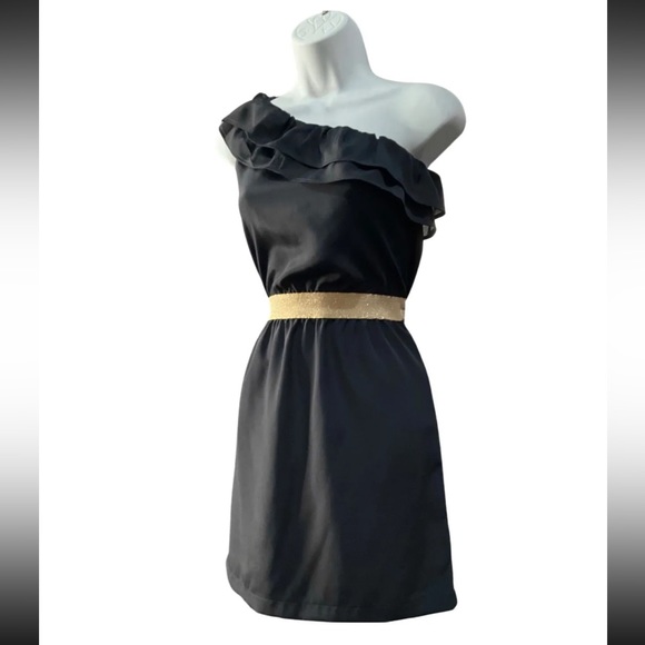 NWT Saks 5th Ave One Shoulder Goddess Eight Sixty Blue Chiffon Mini Dress - Picture 4 of 6